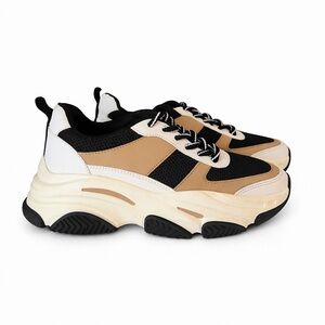 Steve Madden Possession Chunky Platform Sneakers Size8 Black Tan Cream Dad Shoes